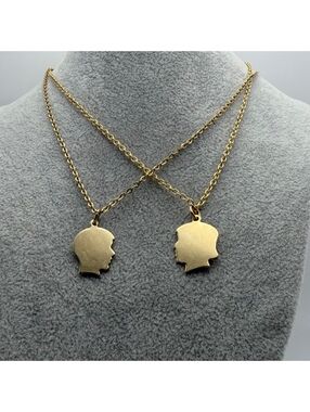 Vintage Teco GF Boy & Girl Profile Necklace Set Matching Silhouette Pendants